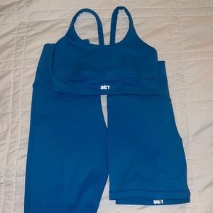 Blue Set Active Set (Leggings + Biker shorts + sports bra)